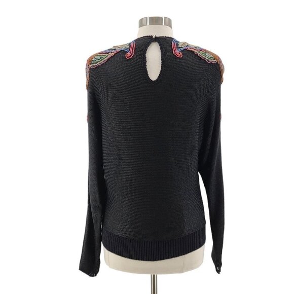 Vintage UMI Collections by Anne Crimmins Beaded Paisley Black Sweater Medium - Picture 4 of 11